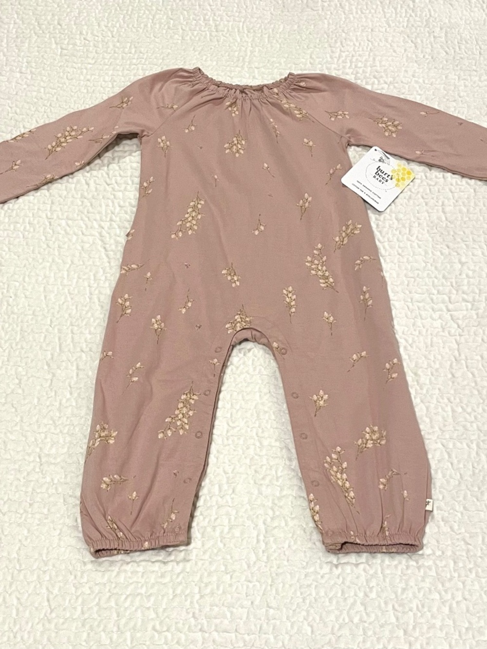 NWT - Burt's Bees Organic Cotton Long Sleeve Ruffled Romper